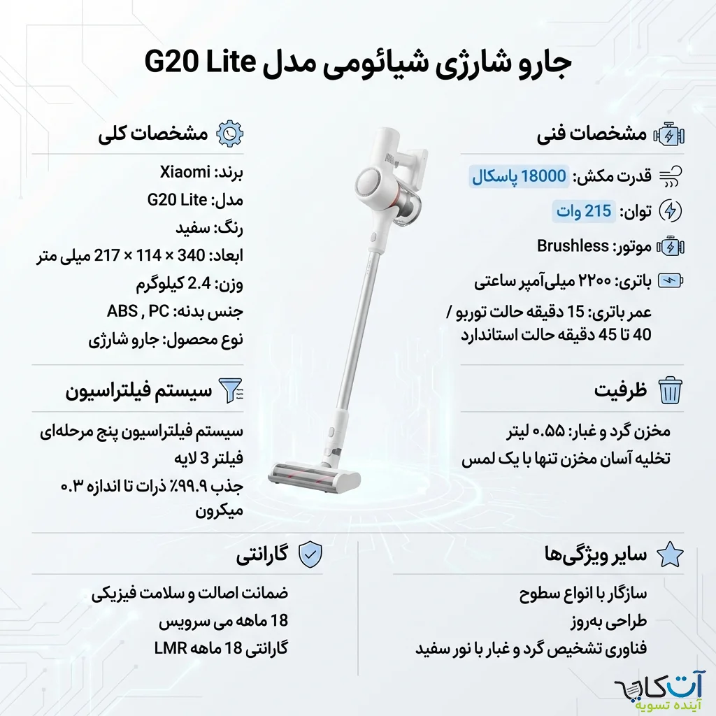 مشخصات جارو شارژی شیائومی G20 Lite